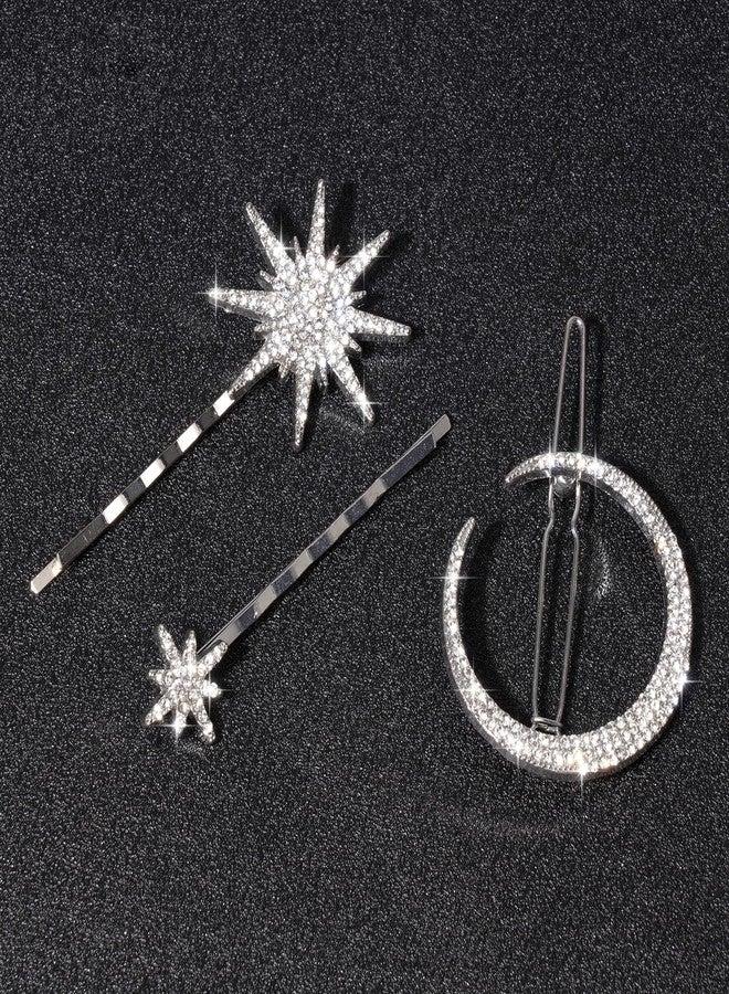 phnydreg 3Pcs Rhinestone Moon Star Hair Clips Metal Bobby Pins Vintage Crystal Hairpins for Women Girl Wedding Birthday - Image 4